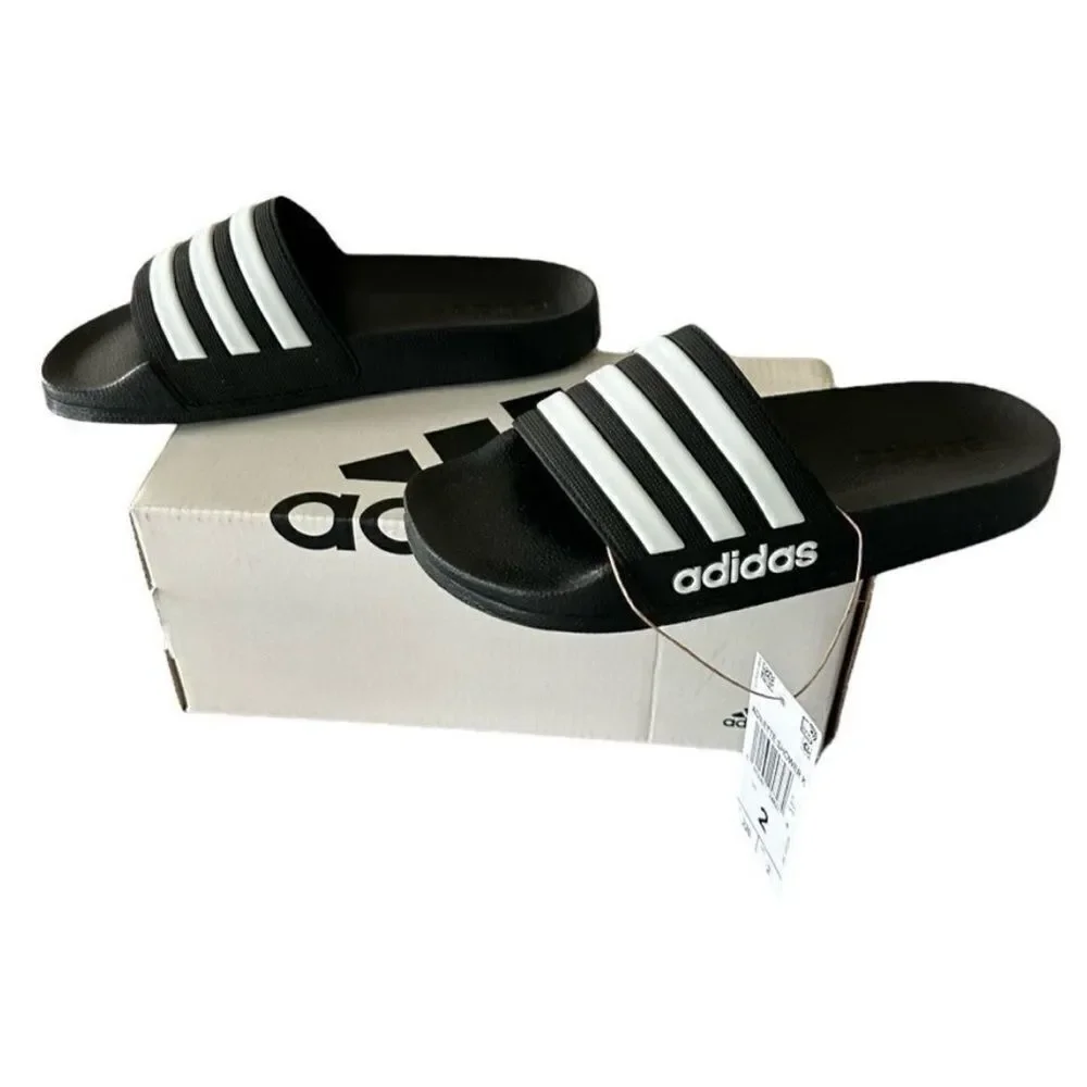 Adidas Adilette Shower Slides Black White Kids Unisex Size 2 New